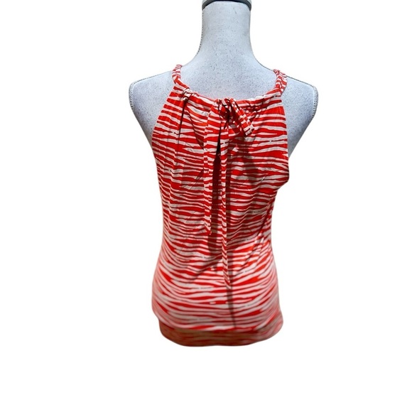 Ellie Kai coral & cream wavy print halter sleeveless stretchy top back tie 2 - Picture 7 of 9